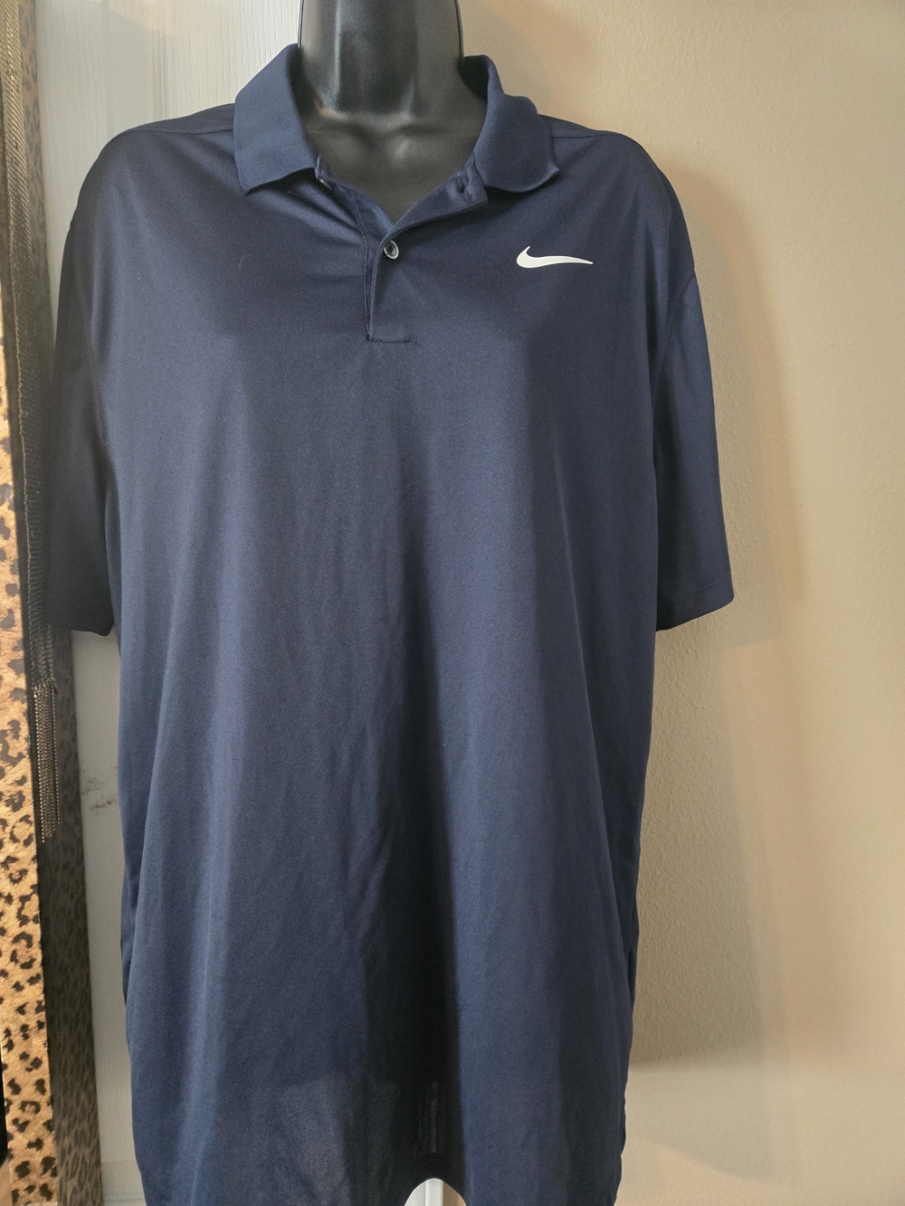 Nike Dri-FIT Polo Shirt Mens L Navy Blue Swoosh Golf Performance